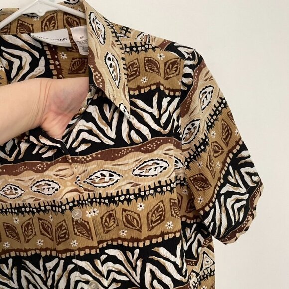ALFRED DUNNER Tan Brown White Geometric Striped Tribal Animal Button Down PETITE - Picture 5 of 12